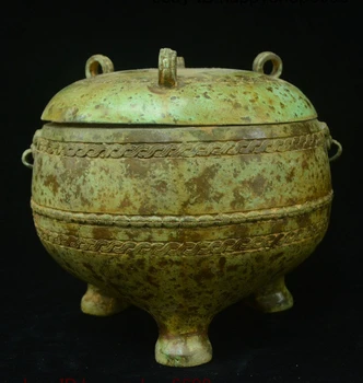 

8" Old Chinese Bronze 3 Legs Incense Burner Censer Incensory Thurible Box Statue