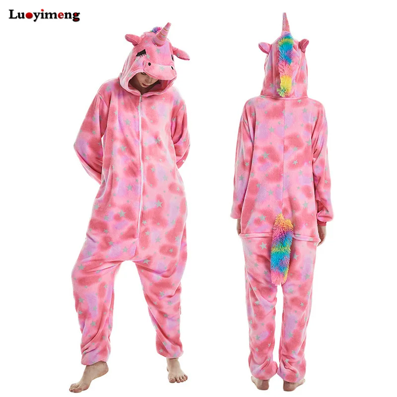 Animal Kigurumi Unicorn Pajamas Set Winter Warm Pyjamas Women Adult Unisex Stitch Panda Pijimas Hooded Women Sleepwear Nightwear - Цвет: close eye tenma