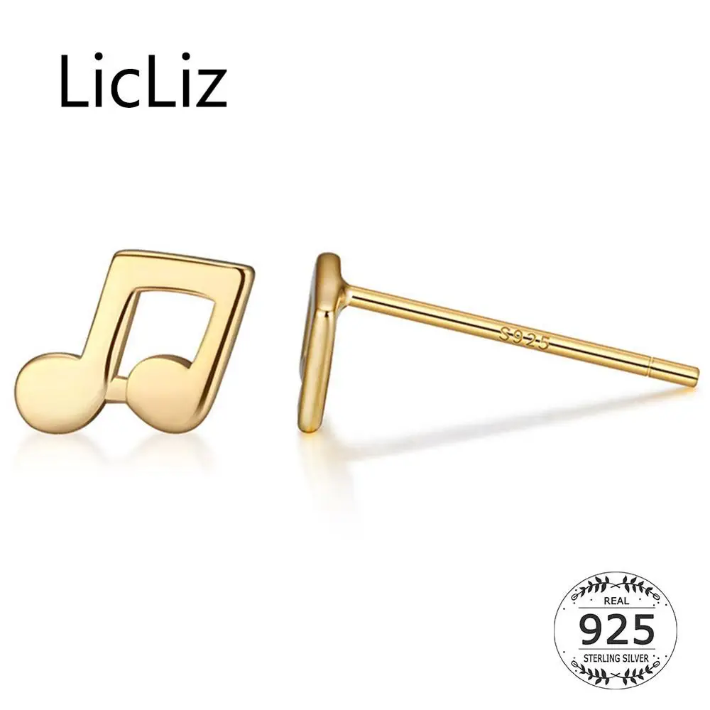 

LicLiz 2019 New 925 Sterling Silver Simple Musical Notes 18K Gold Stud Earrings for Women Fashion Jewelry Gifts Brincos LE0659