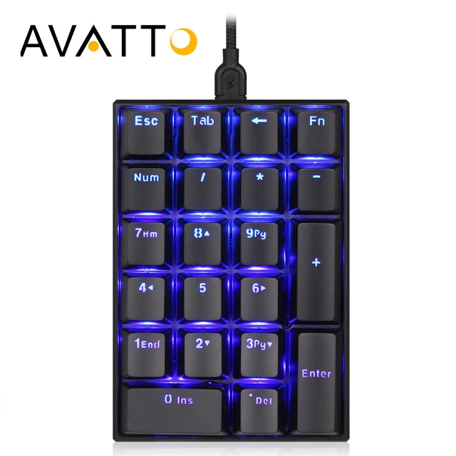 AVATTO Mechanical Blackit USB Wired Numeric Keypad with 21 Keys Extended Layout Mini Numpad Keyboard for Professional Accounting