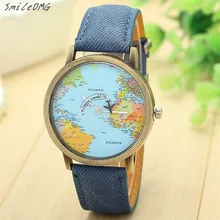 Women Watch New Global Travel By Plane Map Women Dress Watch Denim Fabric Band Perfect Watch