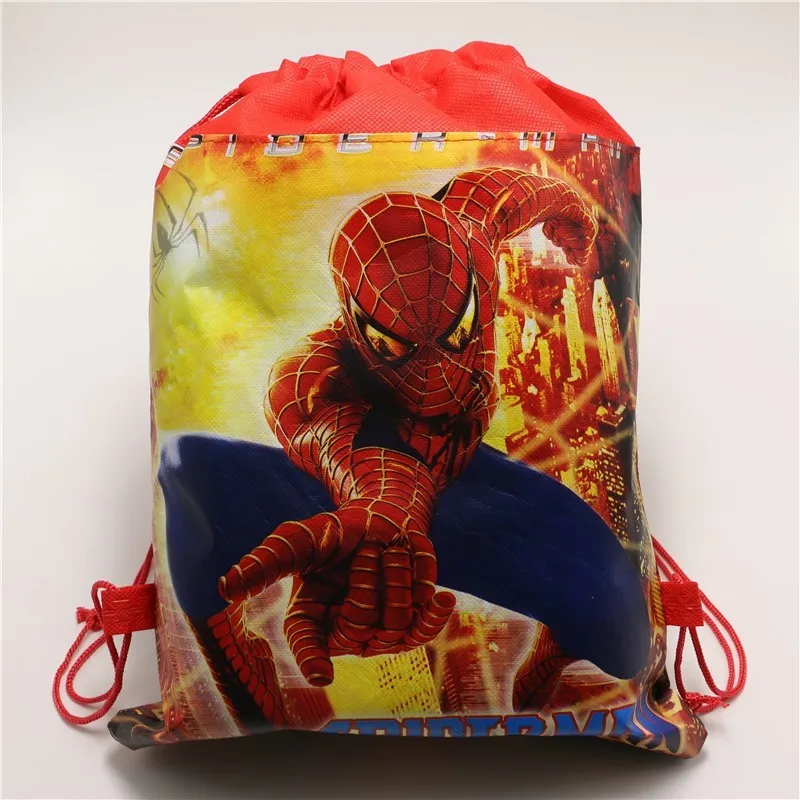 

1pcs/lot Baby Shower Non-Woven Fabric Birthday Party Gift Bag Spiderman Drawstring Backpack For Boy Kids Favors Child Gifts Bags