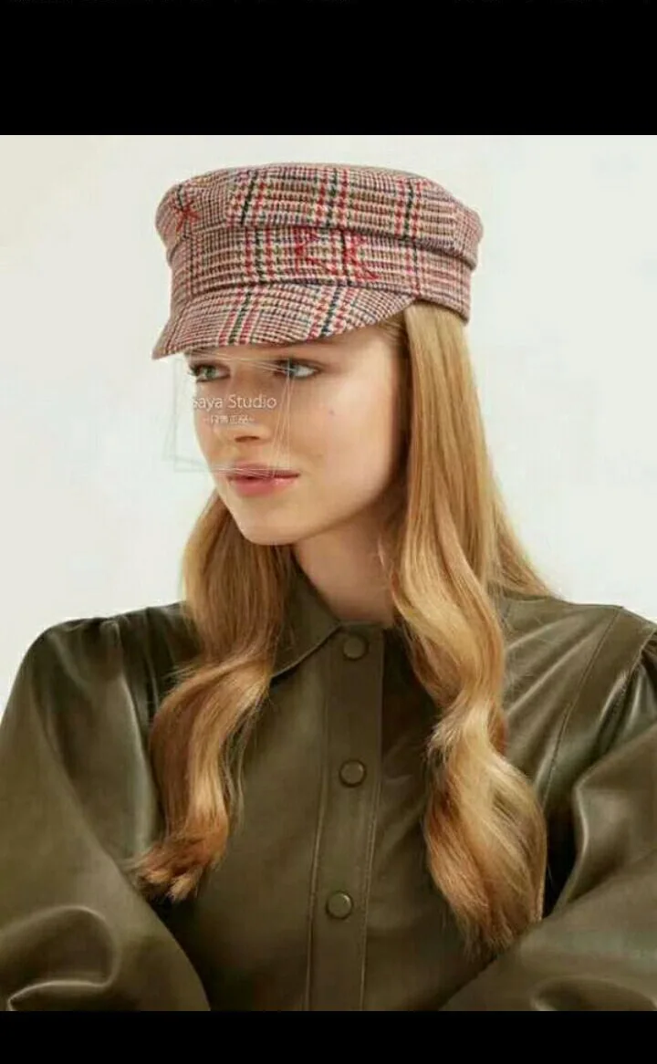 QDKPOTC New Spring Autumn Women Hat Fashion Houndstooth RB Military Hats Leisure Classic Flat Cap Female Beret Cap