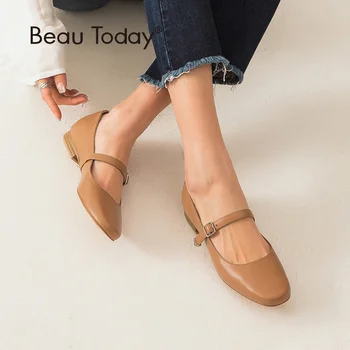 BeauToday Mary Janes Shoes Women Calfskin Genuine Leather Top Brand Buckle Strap Round Toe Spring Lady Flats Handmade 24053 beautoday monk shoes women buckle straps genuine leather calfkin round toe lady flats handmade brogue style shoes 21408