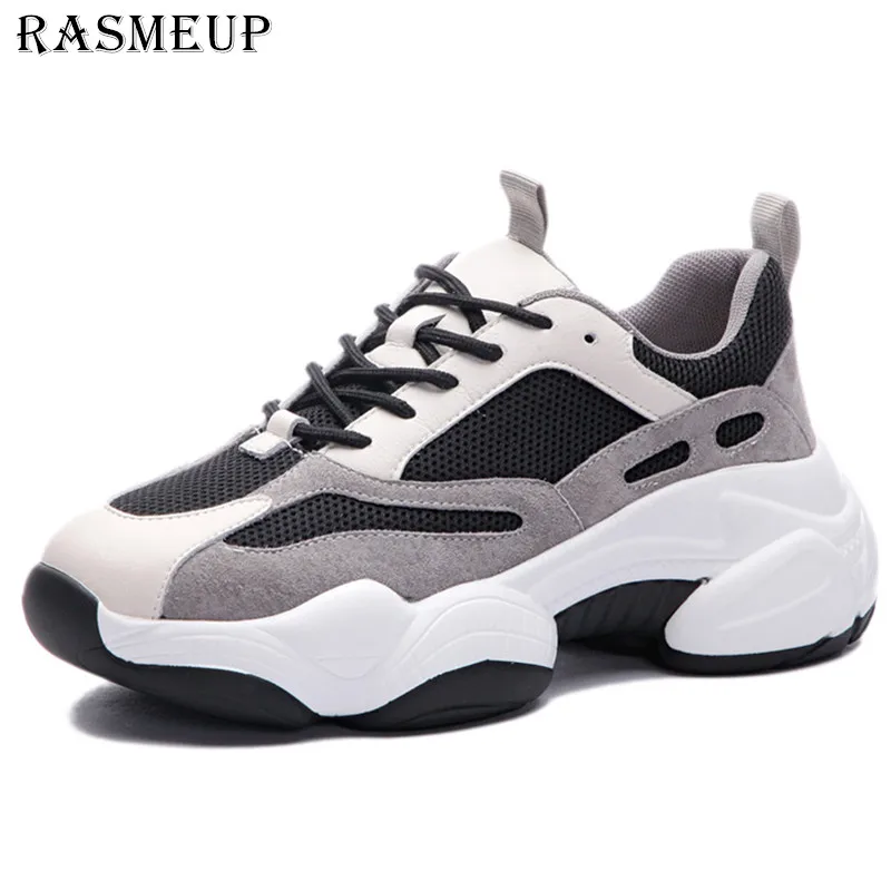 

RASMEUP Genuine Leather Mesh Breathable Women's Platform Sneakers 2020 Fashion Height Increase Women Chunky Trainers Woman Shoes