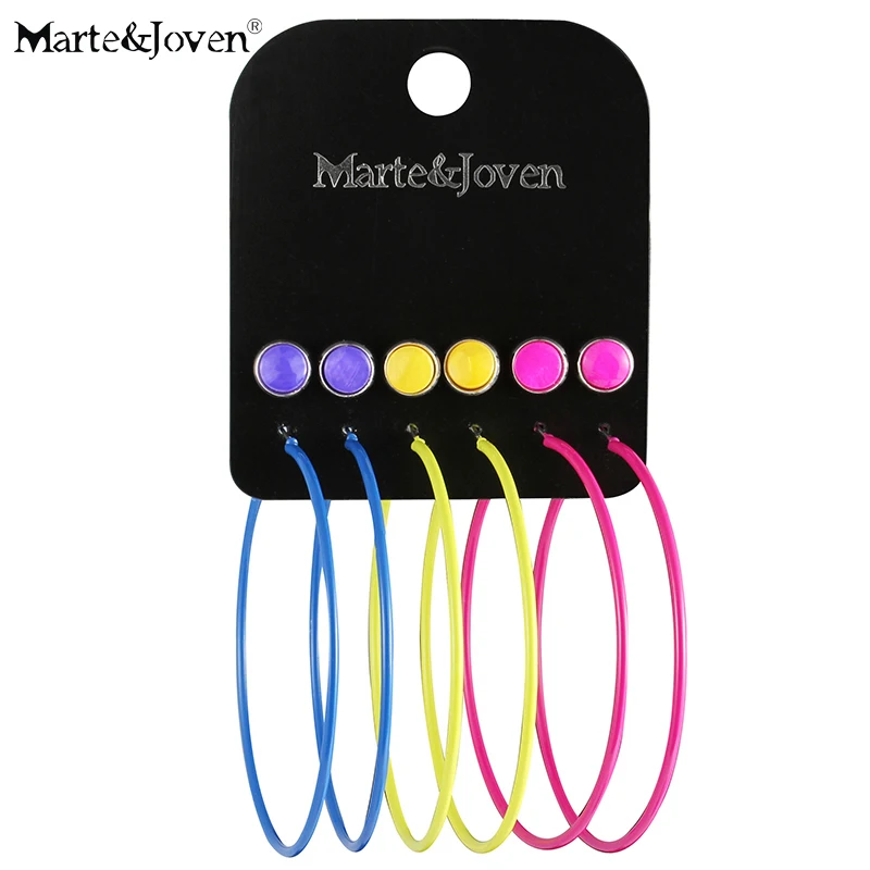 

Marte&Joven Bohemia 6 Pairs Multicoloured Round Shell Stud Earrings Set Mix Iron Circle Hoop Sets for Women