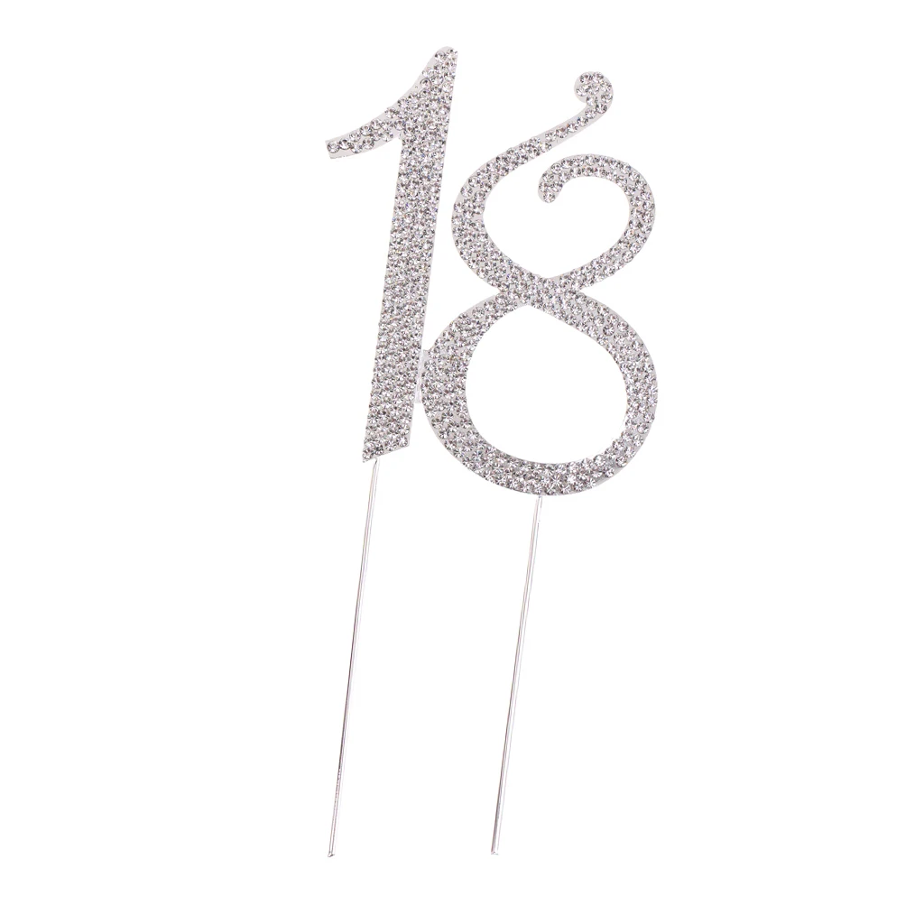 Brilliant Rhinestone Number 18 Cake Topper Alloy Anniversary Birthday Party Decoration   