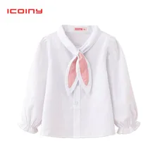 Белые блузки для девочек коллекция года, Весенняя школьная рубашка с длинными рукавами и бантиками для девочек детская одежда с оборками футболки