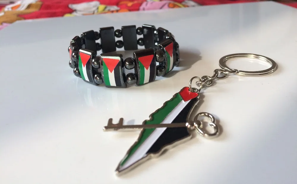 

lot of 2 New Palestinian Bracelet - Stretchable Metal Chrome Palestine Flags Wristband jewelry