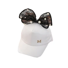 Детская бейсбольная кепка с бантом и жемчугом кружевная Корейская Кепка летняя шляпа солнцезащитный козырек купольная завивка Регулируемая уличная Snapback