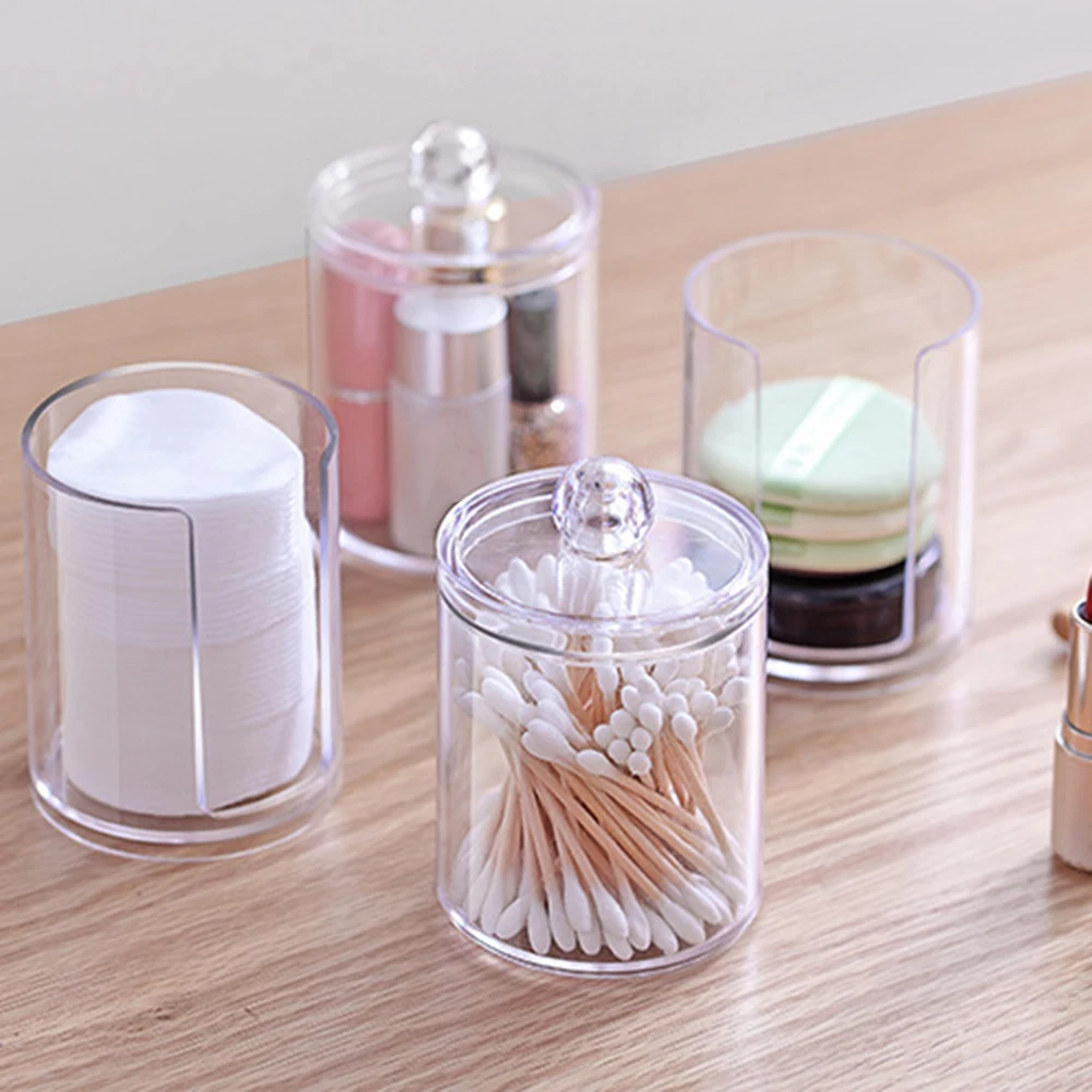 New Transparent Acrylic Box Cosmetic Makeup Organizer Bathroom Storage Box Plastic Container Cotton Swabs Cotton Pad Holder