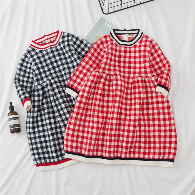 2019 New Kids Baby Girl Knitted Sweater Dress Winter Lattice Crochet Dress Tops Clothes Newborn Baby Girl Clothes Cotton V9# (1)