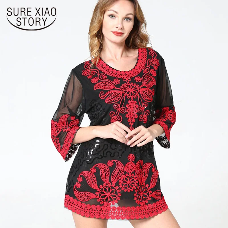 womens tops and blouses 2019 Plus size tops women shirts lace chiffon blouse women blusas long women blouse floral 4044 50