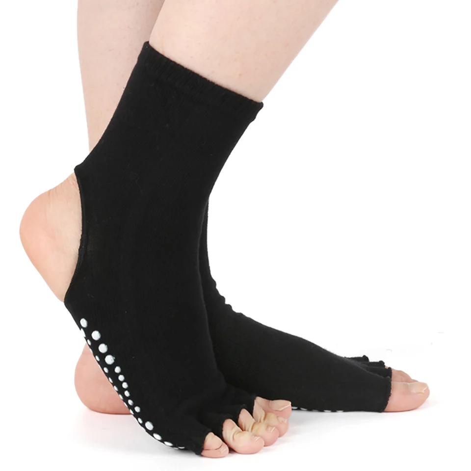 Women Yoga Socks Cotton Anti Slip Dance Pilates Grip For Fitness Breathable Ballet Ladies Sports Gym open toe five fingers Sock