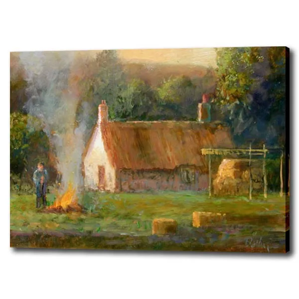 

Selling art canvas painting hang on the office room village natural scenery handmade oil painting unique gift