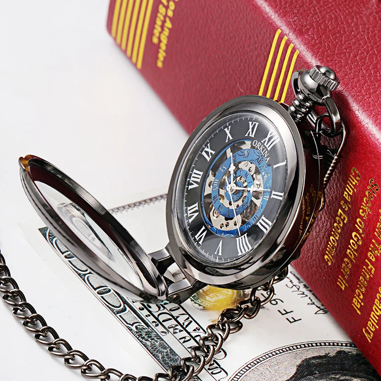 Подарок Orkina для мужчин женщин стимпанк Скелет механический золотой ручной взвод карманные часы Fob Лупа карманные часы световой новый
