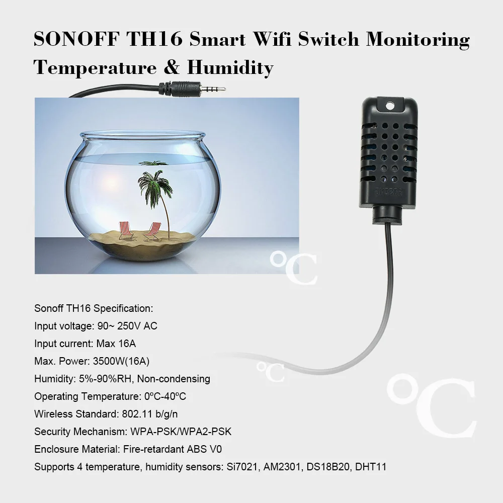 SONOFF TH16 16A/3500W TH10 10A/2200W 90-250V умный Wifi переключатель для контроля температуры и влажности беспроводной домашний комплект для автоматизации работы