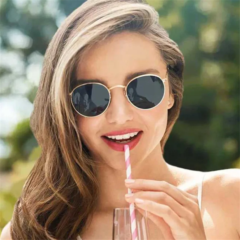

Round Sunglasses Women Female Coating Reflective Mirror Glasses UV400 Vintage Brand Designer Trend Circular Frame Sun Eyeglasses