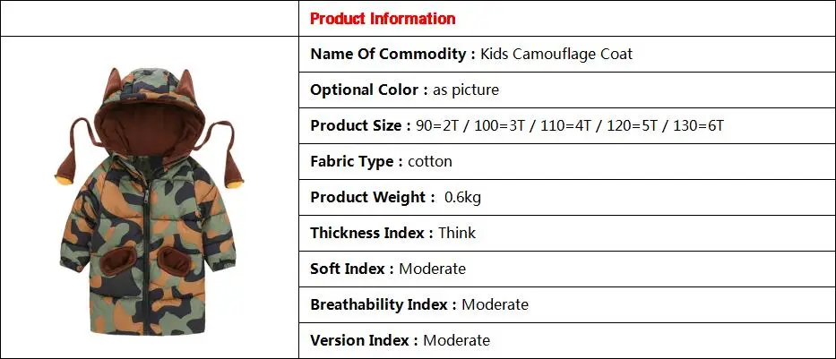 Одежда для маленьких мальчиков детская хлопковая куртка с капюшоном новая зимняя Повседневная зимняя верхняя одежда детская камуфляжная Длинная утепленная Coat2-6Year
