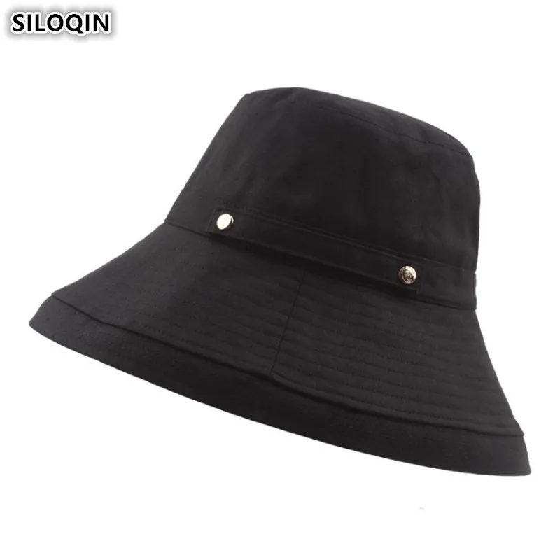 

SILOQIN Elegant Beach Hats For Women Foldable Adult Women's Bucket Hats 2019 Summer New Wind Rope Fixed Large Sun Visor Hat