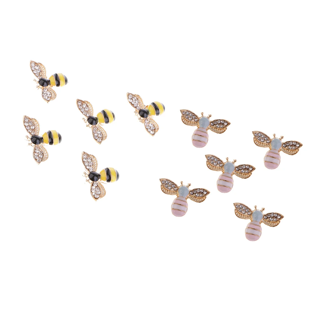 10Pcs Mixed Allloy Bee Craft Rhinestone Flatback Buttons Scrapbooking Embellishments for DIY Phone Case Decorations