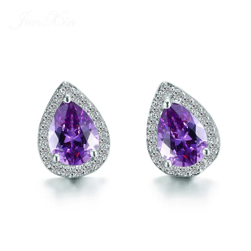 Милые женские маленькие серьги-гвоздики с кристаллами AAA и цирконием, 925 серебряные двойные серьги для женщин, винтажные вечерние ювелирные изделия для свадьбы - Окраска металла: Purple