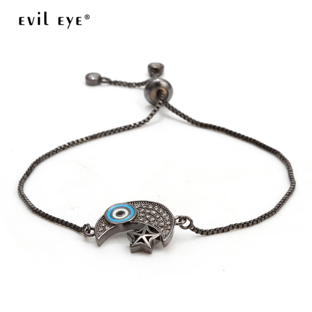 

EVIL EYE Star Moon Bracelet Micro Pave Zircon Charm Bracelet Bangle Adjustable Chain Fashion Jewelry for Women Female EY6307