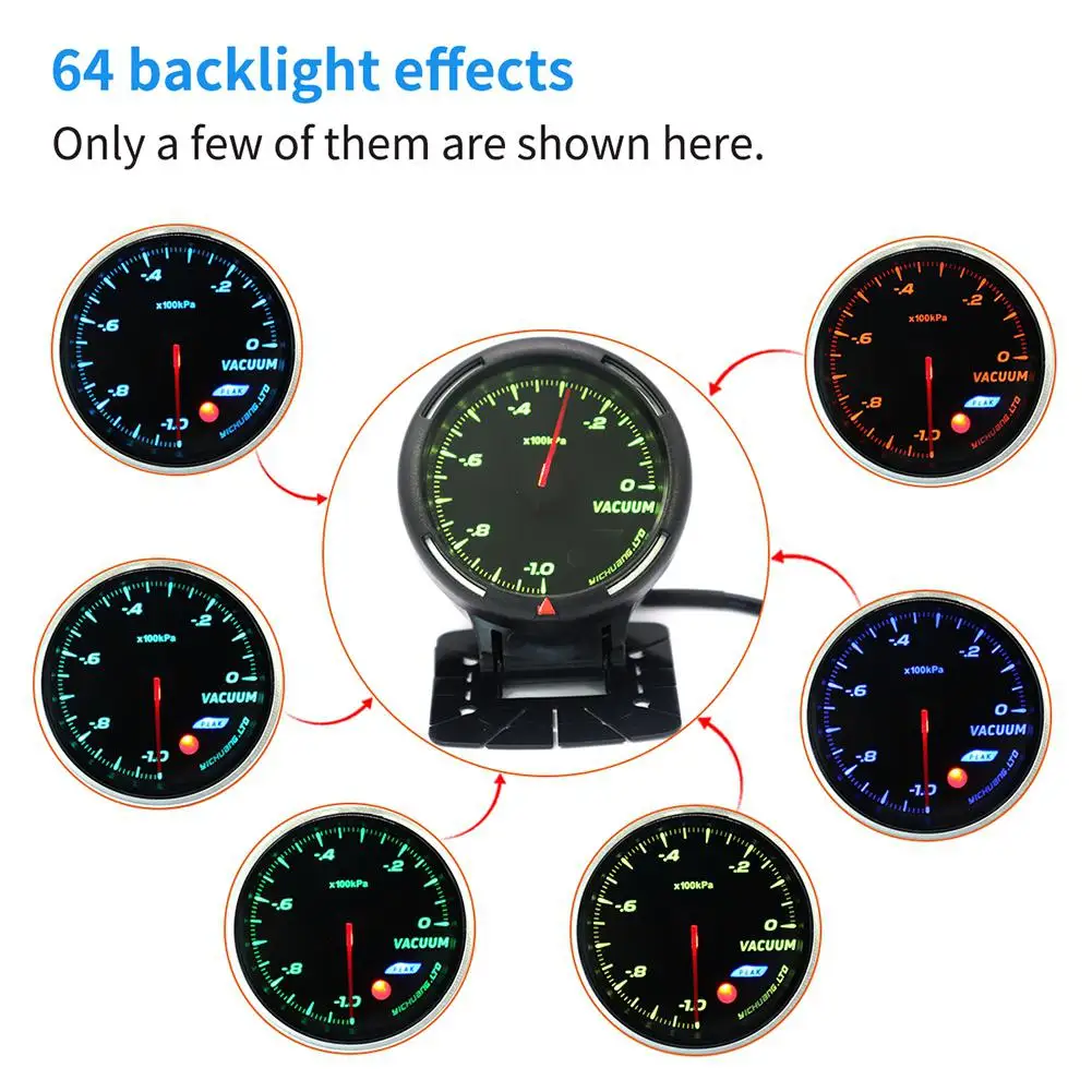 

Adeeing Car 64-color Backlight Adjustable 100KPa Vacuum Meter Double-sided adhesive high quality Vacuum Meter with Sensor r30
