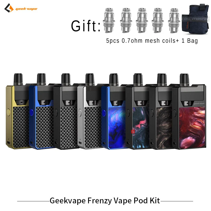 

Original GeekVape Frenzy Kit Pod System 2ml Cartridge Atomizer 950mA Battery AS Micro Chipset E Cigarette Vape 0.7ohm Mesh Coils
