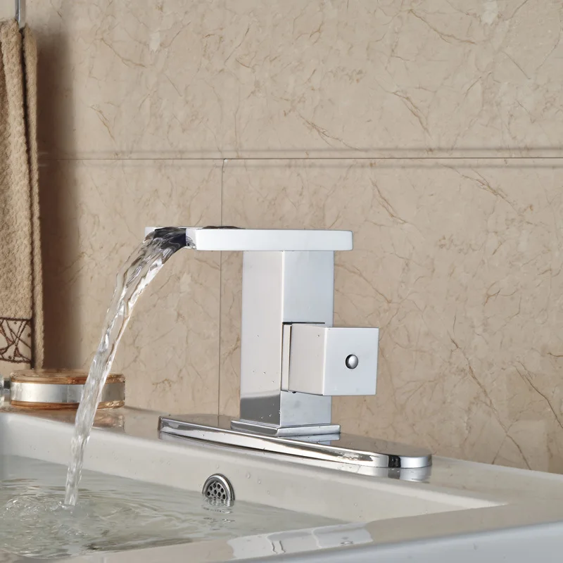 

Free Shipping Chrome Finish Deck Mounted Wash Basin Mixer Taps with Hole Cover Plate