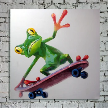 

High quality handpainted decoration oil painting picture modern home decorative canvas painting skateboard frog canvas art