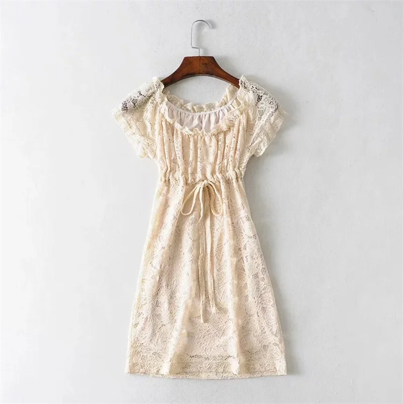 Женское миниатюрное вязаное Кружевное Платье милое мини-платье - Цвет: beige