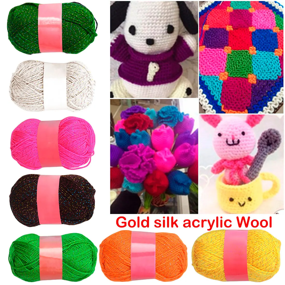 Weave Thread With Gold Line 50g Natural Soft Acrylic Yarn Hand Knit Thick Yarn for Knitting Baby