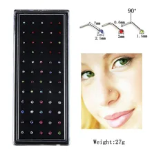 1,5/2/2,5 мм с украшением в виде кристаллов нос кольцо очарование 60 шт./компл. Нержавеющая сталь CZ с украшением в виде кристаллов L Форма нос кольцо для пирсинга, серьги-гвоздики#281670