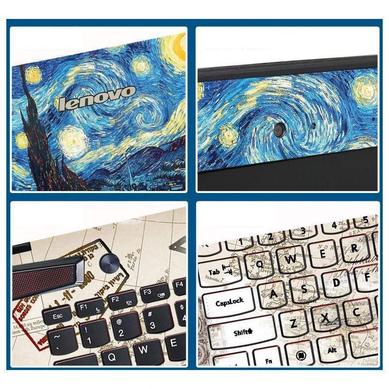 Latest Laptop Stickers Dustproof Notebook PVC Skins Decal ABC Sides+Keys+Key Interstice Stickers For Lenovo Y40 All Cover Case