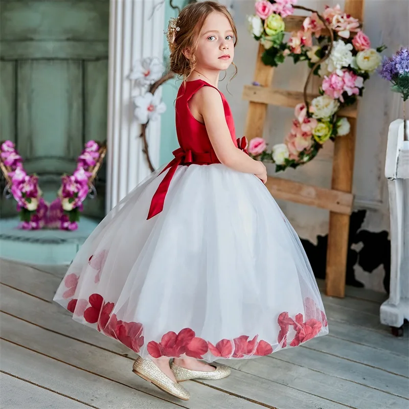 Свадебное платье с цветочным узором для маленьких девочек одежда для детей вечерние платья для девочек детская одежда выпускное фатиновое платье для девочек-подростков 6, 8, 10 лет