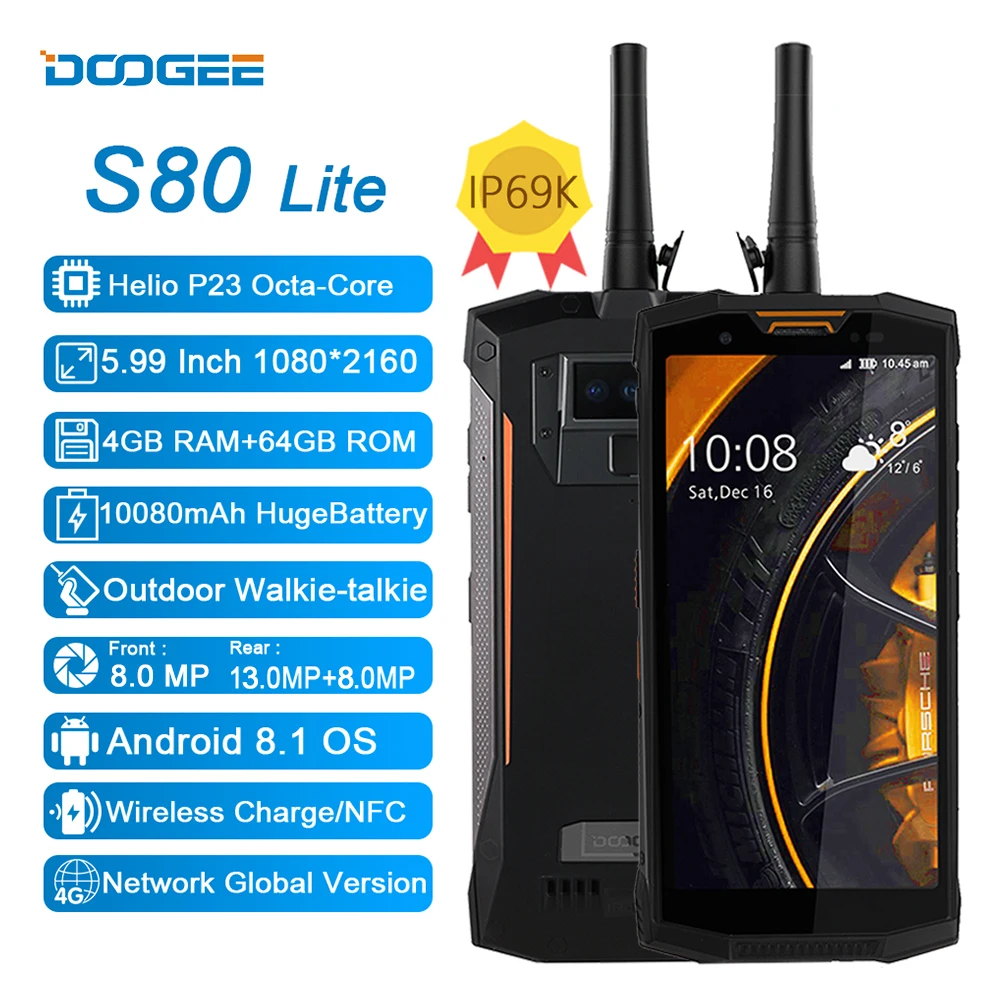 DOOGEE S80 Lite IP68 Водонепроницаемый 10080 мАч 4G смартфон 5 99 &quotFHD + 13MP 8.0MP мобильный телефон