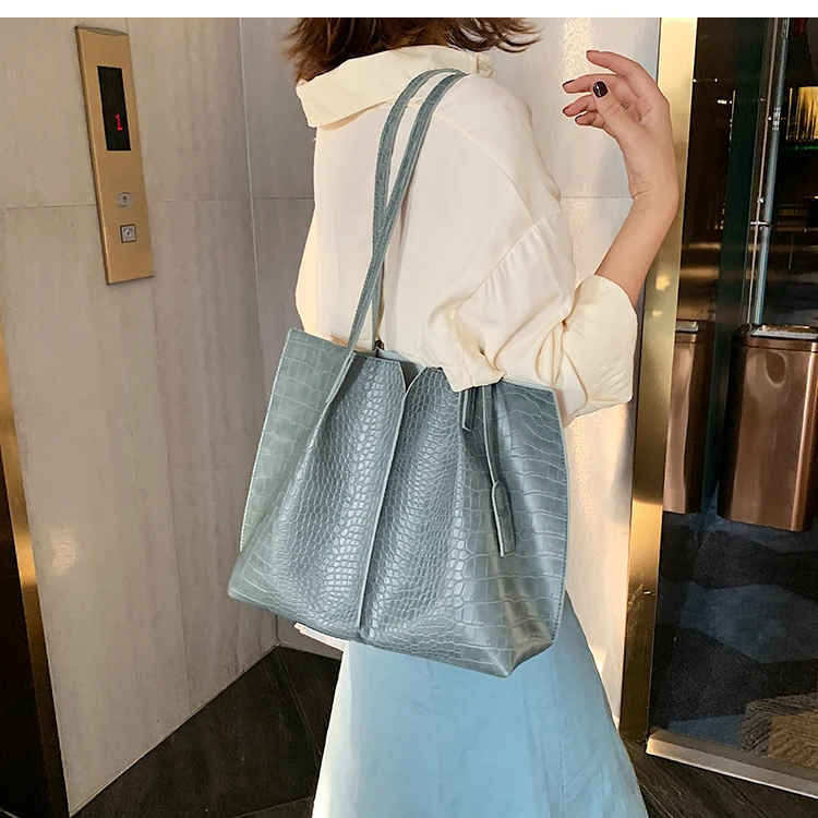 Роскошная Брендовая женская большая сумка новая качественная женская дизайнерская сумка из искусственной кожи с каменным узором на плечо