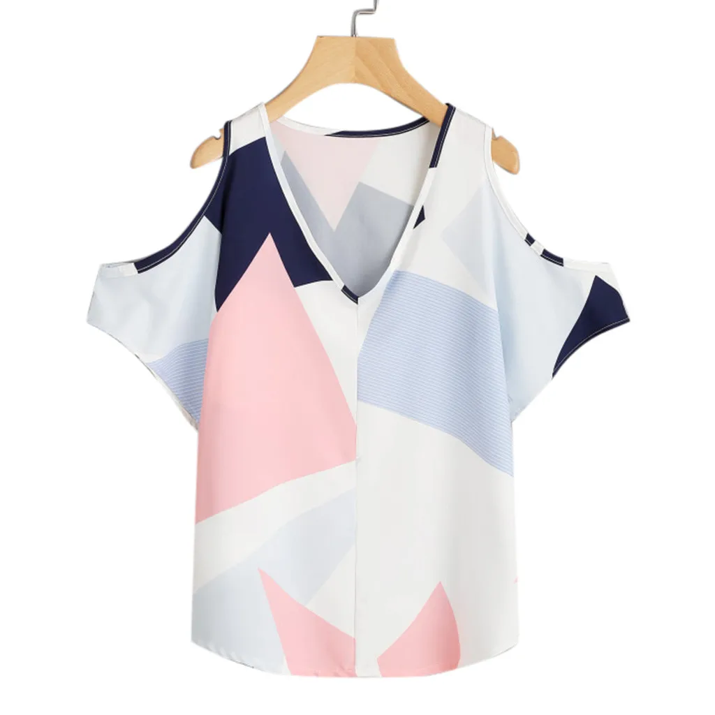 

2019 Hot Women Summer Sexy Printed V-collar Top Fashion Short Sleeve T-shirt Drop Shopping Top estampado mujer Wd4