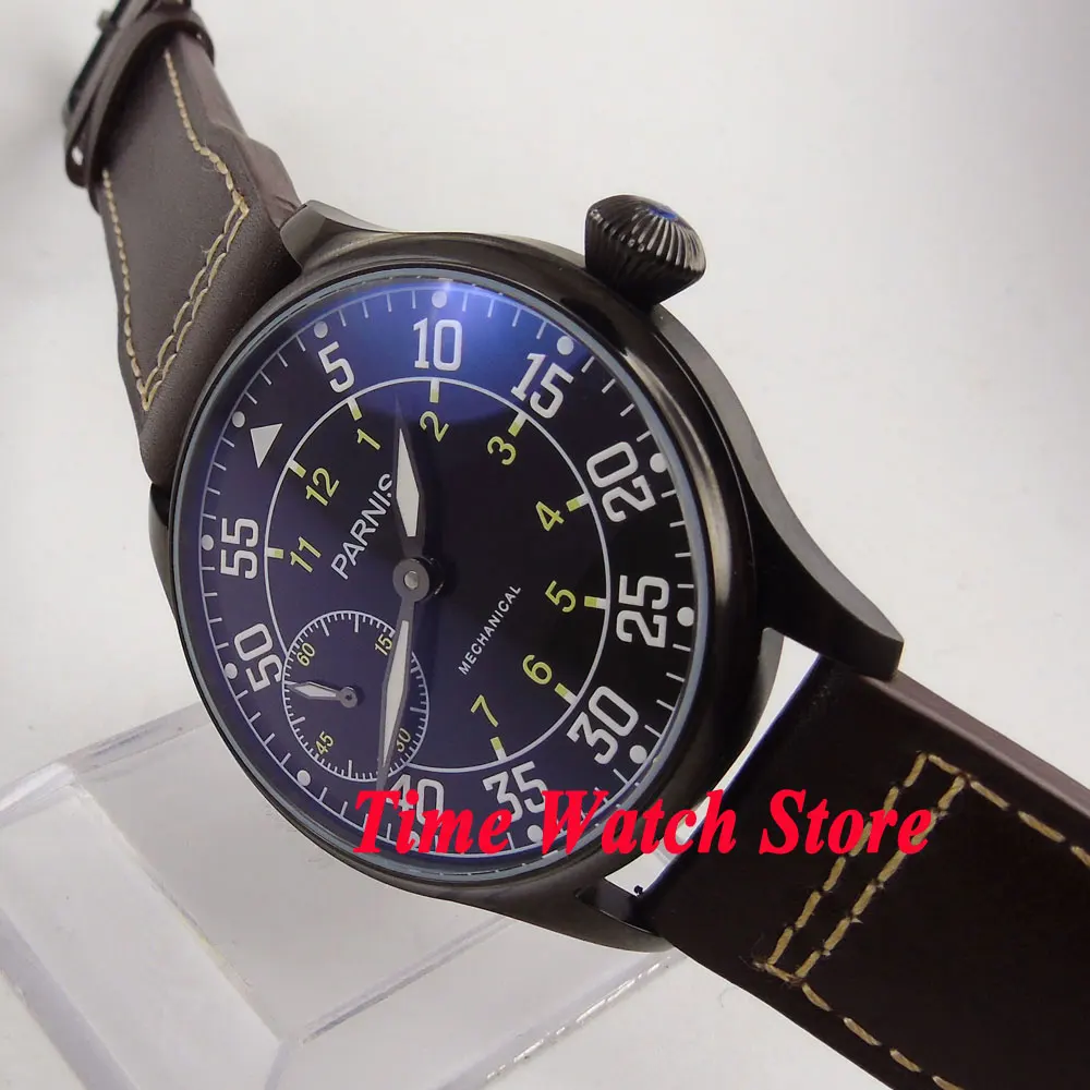 Винтажные мужские часы parnis 44 мм, 6497, с ручным заводом, классические, синие, бежевые, светящиеся, 17 драгоценностей, водонепроницаемые, с кожаным ремешком, 647 - Цвет: Model 7