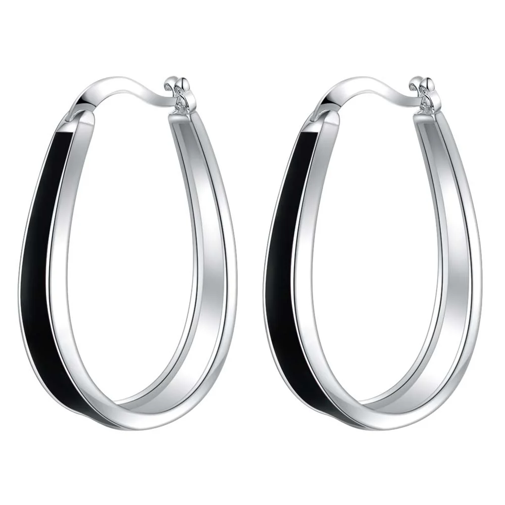 

Pure Silver 925 Earrings for Women Black/Red/White Oval Hoop Earing Brincos Femme Fashion Jewelry Accessories Party Gifts
