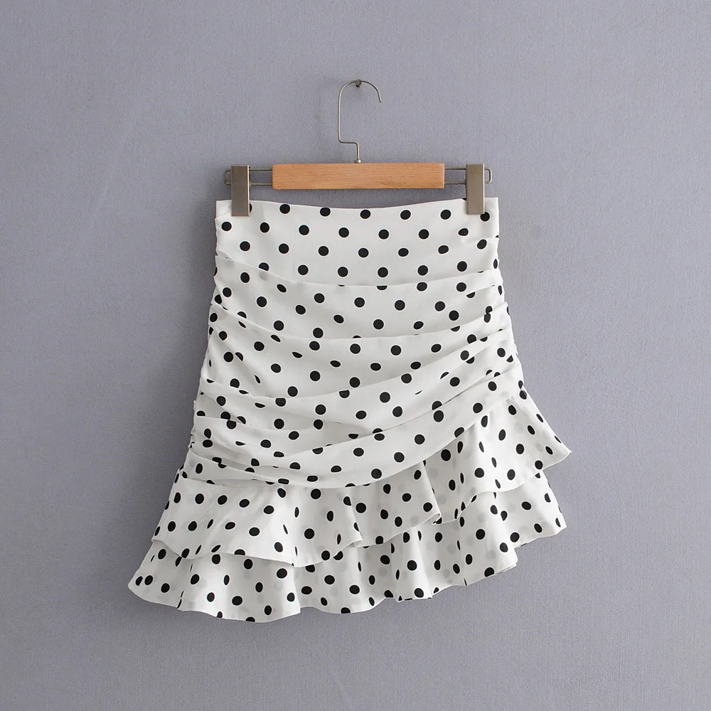 Stylish Chic Polka Dot Print Ruched Asymmetrical Mini Skirt Za 2019 Fashion Women Skirts Casual Streetwear Jupe Femme
