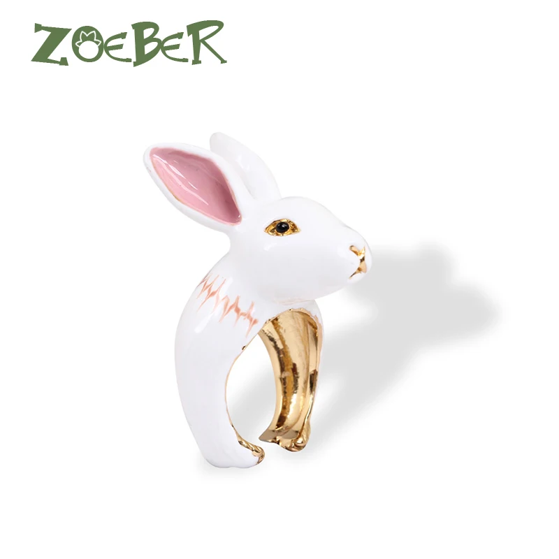 

Zoeber Animal Wedding Rings 3D Enamel Glaze Rabbit Bunny Rings Women Funny Lady Adjustable Animal Ring Jewelry Gift RJ2102