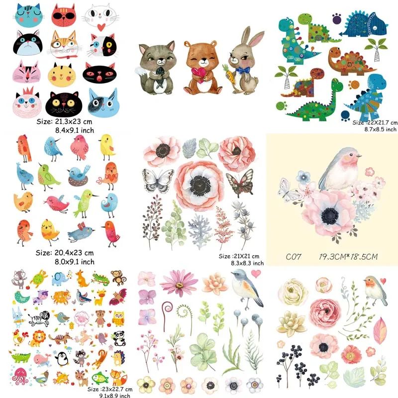Patches Hot Vinyl Cartoon Animals Flower Kids Clothes Clothing Patch DIY Accessory Applique Badge Heat Transfer Ironing