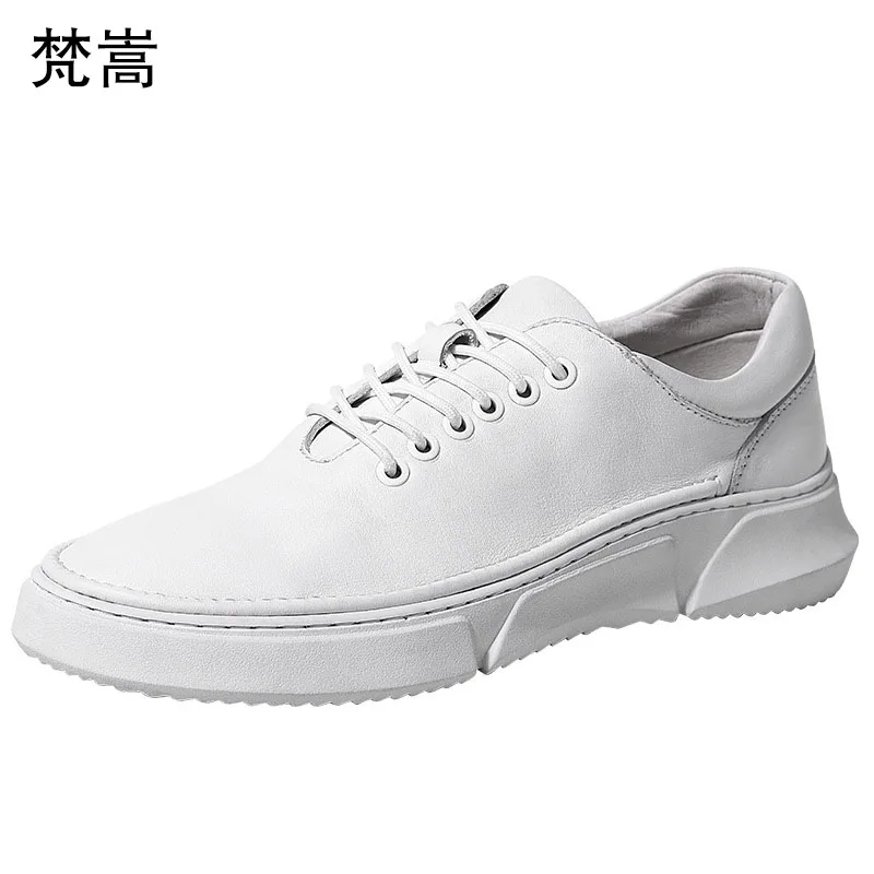 

Summer Korean Breathable Leisure Shoes mensThick Bottom White Shoes Men British retro cowhide men casual natural leather loafers