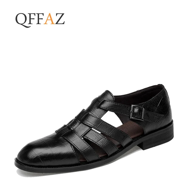 

QFFAZ Hot Sale New Fashion Summer Leisure Beach Men Shoes High Quality Leather Sandals The Big Yards Men's Sandals