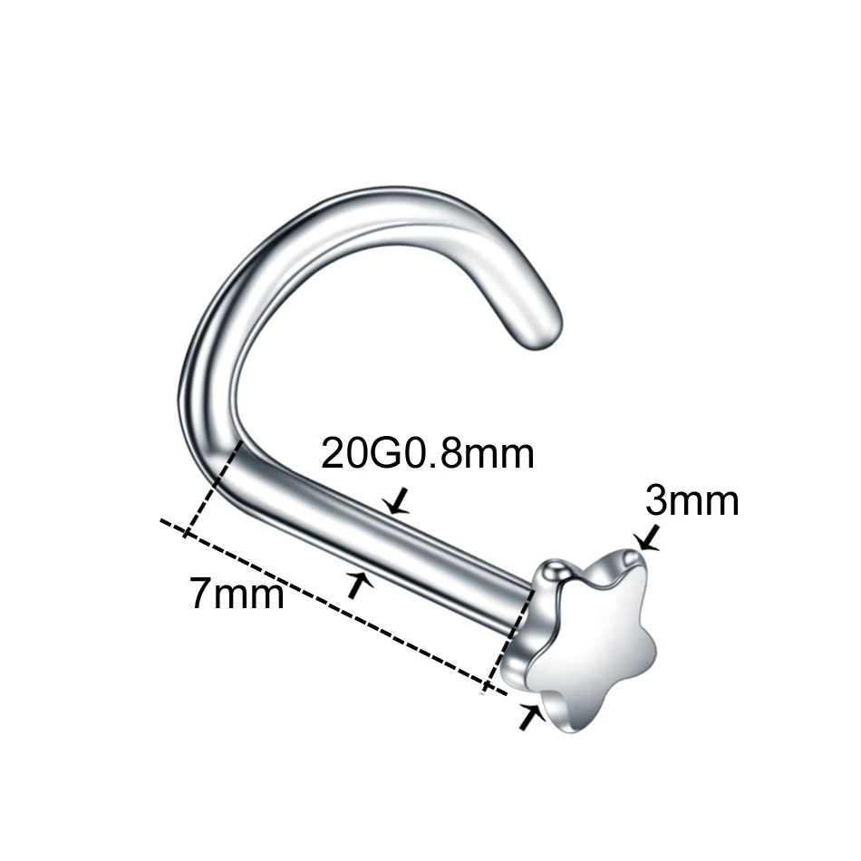 5 шт./лот сталь Сердце Звезда Луна Логотип Нос Винт кольца L форма Носовая кость Стад фиксатор держатель Nazir пирсинг ювелирные изделия для тела 20 г