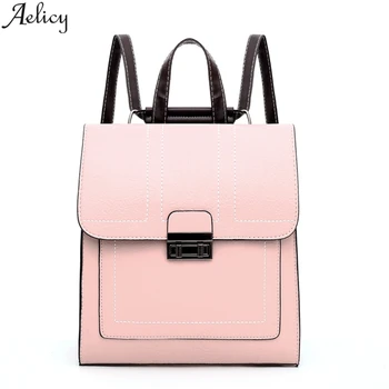 

Aelicy Fashion Women Business Style Backpack Student School Bag Girls 2020 Solid Leather Travel Shoulder Bags Mochila De Mujer
