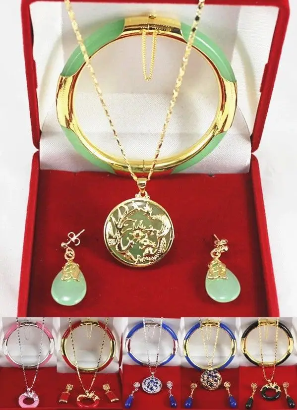 

Miss charm Jew.316 6 color agate bangle dragon pendant earring set can choose