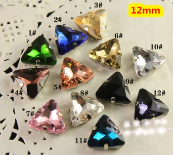 

15Colors for Choice,12mm 220pcs/Lot Triangle Crystal With Claw Setting Sewing Glass Crystals stone for dress,jewelry